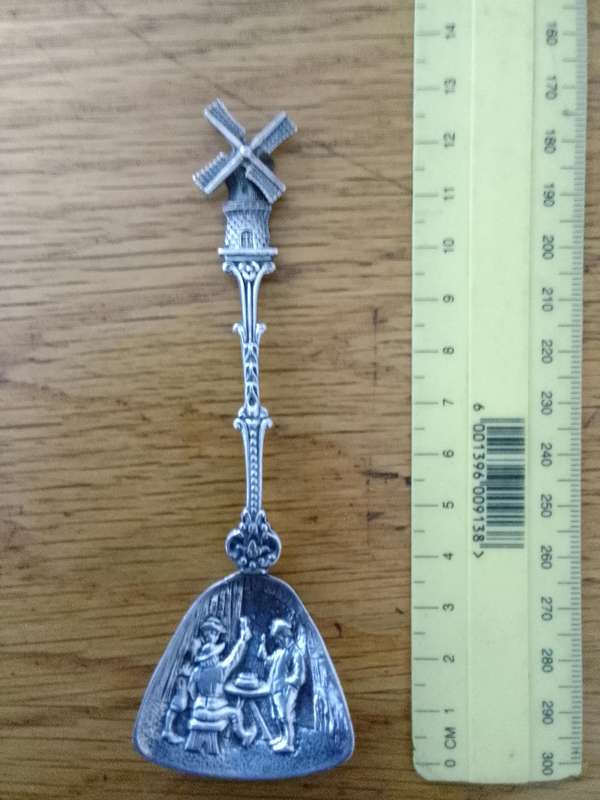 Antique Dutch Silver Unique Spinning Sugar Spoon 14.1g - Windmill Design - Good Condition