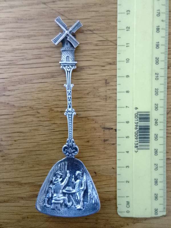 Antique Dutch Silver Unique Spinning Sugar Spoon 14.1g - Windmill Design - Good Condition