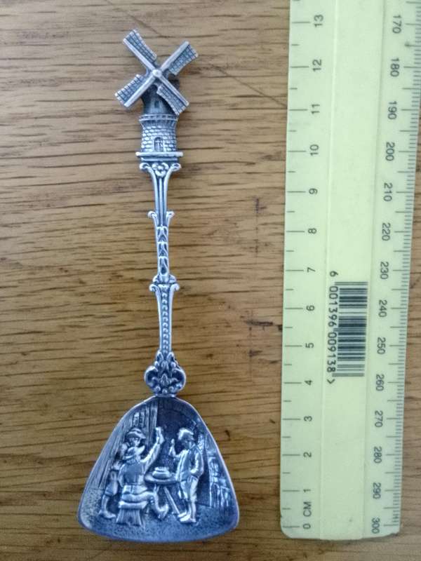 Antique Dutch Silver Unique Spinning Sugar Spoon 14.1g - Windmill Design - Good Condition