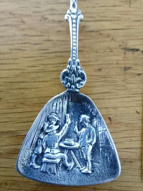 Antique Dutch Silver Unique Spinning Sugar Spoon 14.1g - Windmill Design - Good Condition