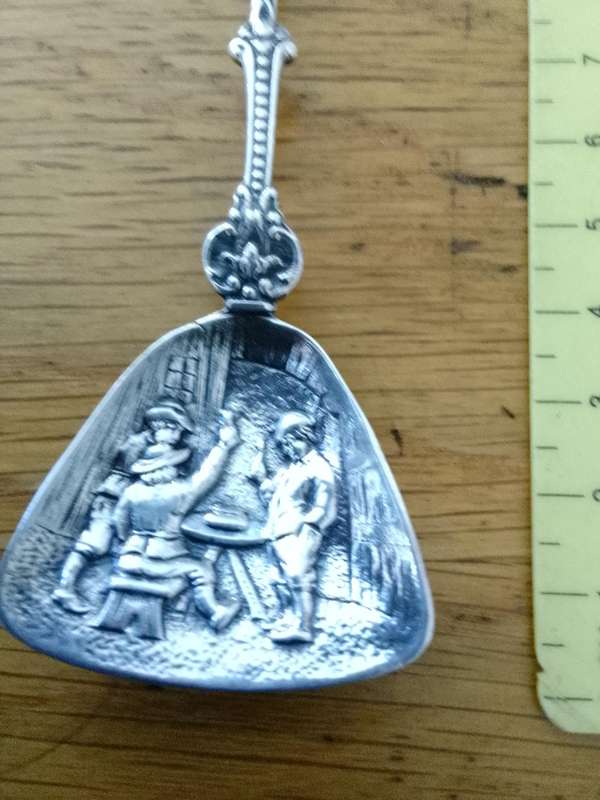 Antique Dutch Silver Unique Spinning Sugar Spoon 14.1g - Windmill Design - Good Condition