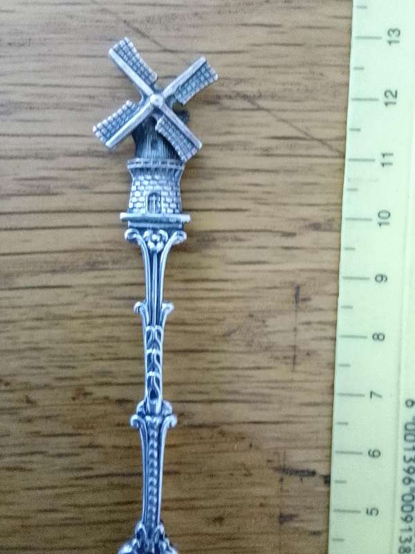 Antique Dutch Silver Unique Spinning Sugar Spoon 14.1g - Windmill Design - Good Condition
