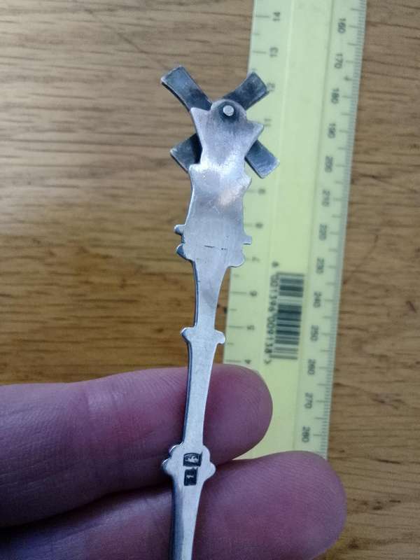 Antique Dutch Silver Unique Spinning Sugar Spoon 14.1g - Windmill Design - Good Condition
