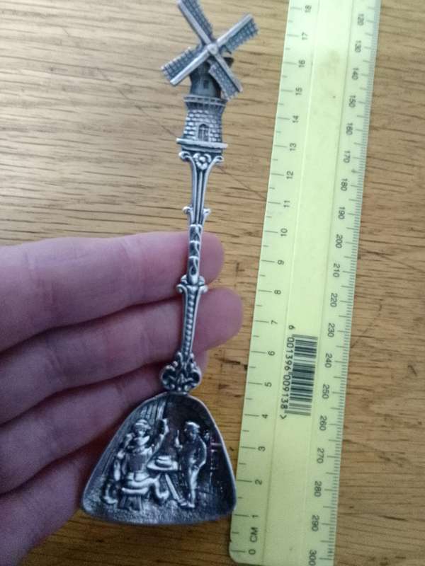 Antique Dutch Silver Unique Spinning Sugar Spoon 14.1g - Windmill Design - Good Condition