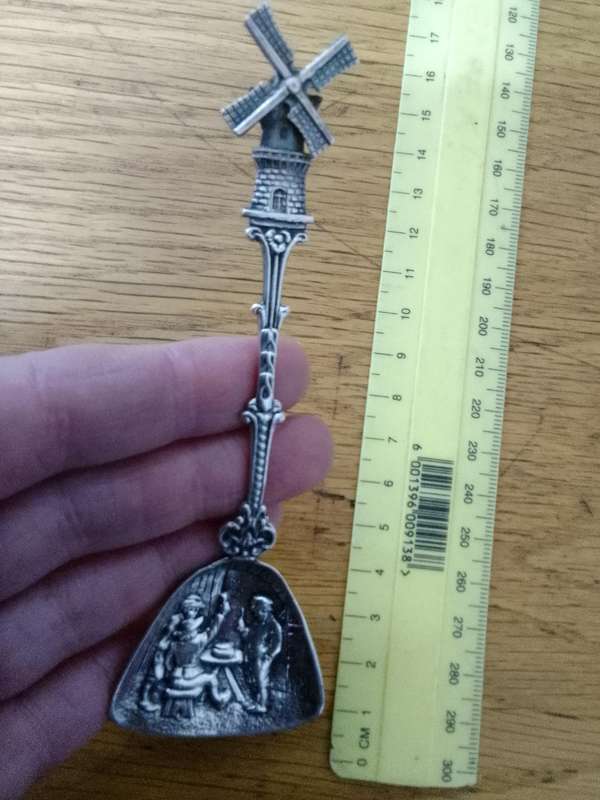 Antique Dutch Silver Unique Spinning Sugar Spoon 14.1g - Windmill Design - Good Condition