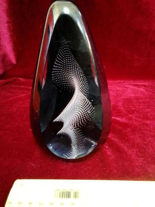 Stunning Murano Glass Paperweight With Silver Swirl 19cm (H)- Karl Thig 2012 Germany -Good Condition
