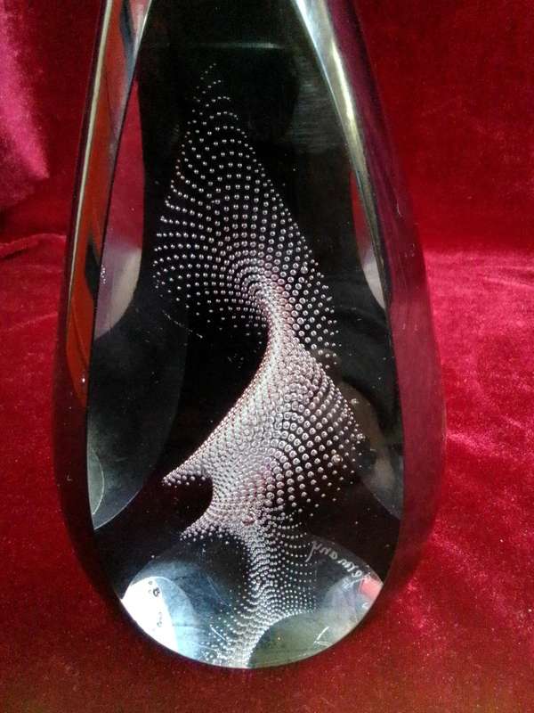 Stunning Murano Glass Paperweight With Silver Swirl 19cm (H)- Karl Thig 2012 Germany -Good Condition