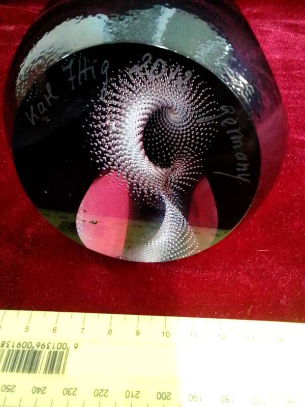 Stunning Murano Glass Paperweight With Silver Swirl 19cm (H)- Karl Thig 2012 Germany -Good Condition