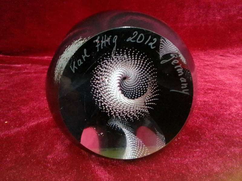 Stunning Murano Glass Paperweight With Silver Swirl 19cm (H)- Karl Thig 2012 Germany -Good Condition