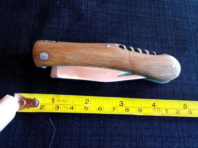 Stunning Stainless Steel  Folding Pocket Knife With Corkscrew And Wooden Handle-Good Condition