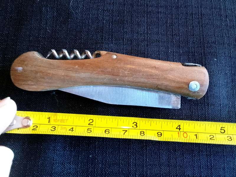 Stunning Stainless Steel  Folding Pocket Knife With Corkscrew And Wooden Handle-Good Condition