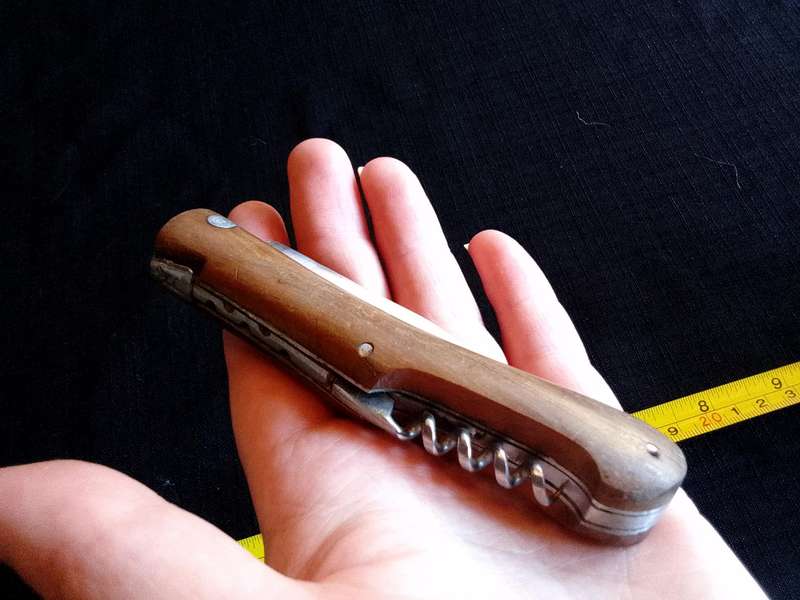 Stunning Stainless Steel  Folding Pocket Knife With Corkscrew And Wooden Handle-Good Condition