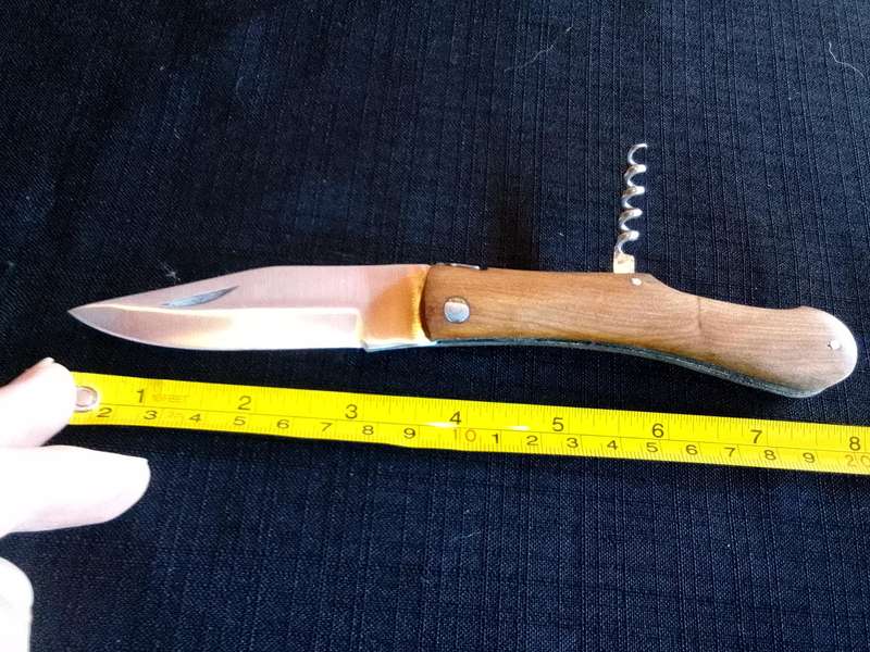 Stunning Stainless Steel  Folding Pocket Knife With Corkscrew And Wooden Handle-Good Condition