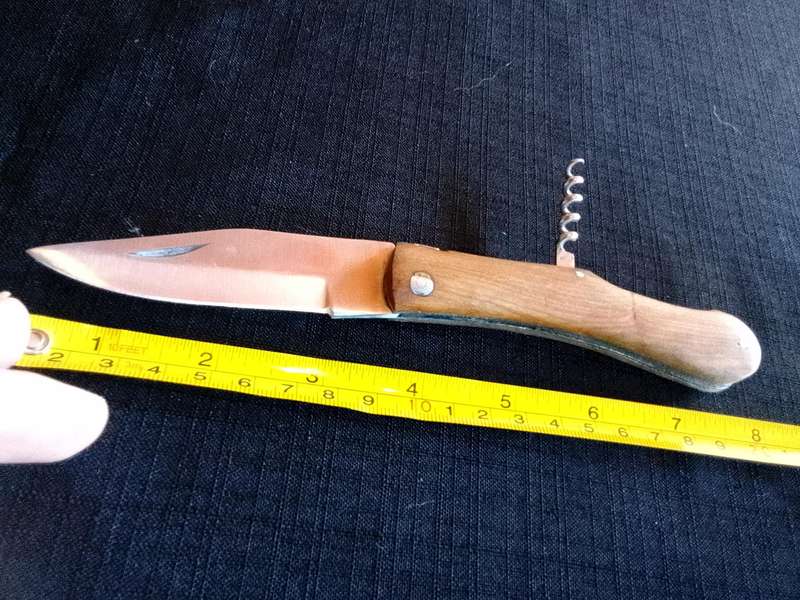 Stunning Stainless Steel  Folding Pocket Knife With Corkscrew And Wooden Handle-Good Condition