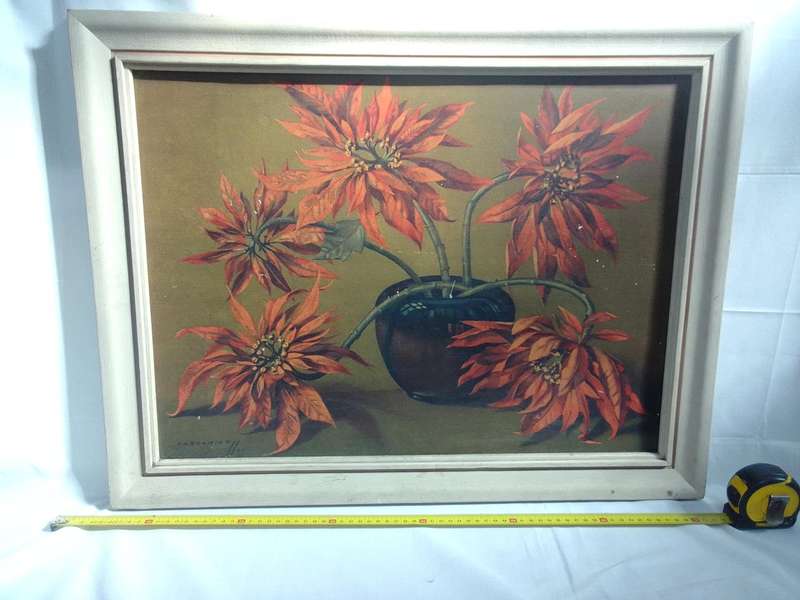 Beautiful 1951 Print Of International Artist Vladimur Trenchikoff 1913-2006 -Poinsettias  - See Desp