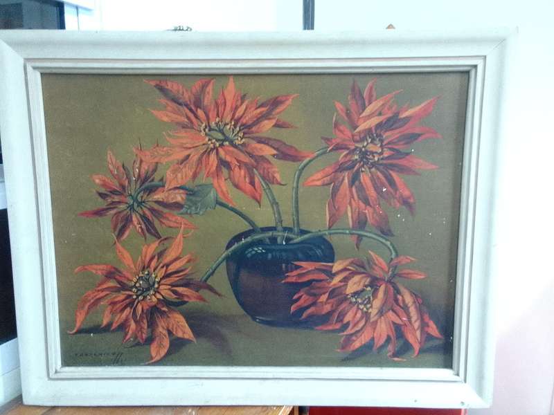 Beautiful 1951 Print Of International Artist Vladimur Trenchikoff 1913-2006 -Poinsettias  - See Desp