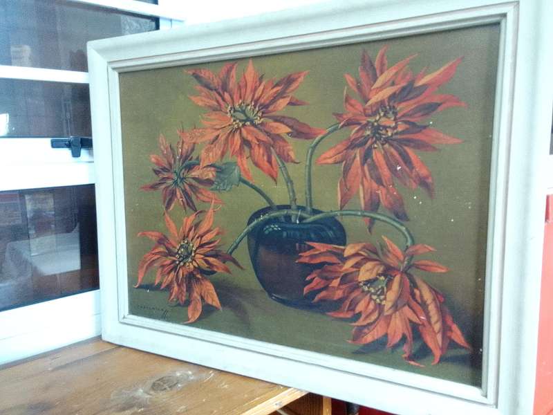 Beautiful 1951 Print Of International Artist Vladimur Trenchikoff 1913-2006 -Poinsettias  - See Desp