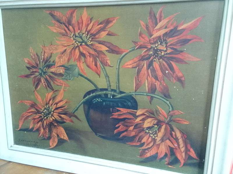 Beautiful 1951 Print Of International Artist Vladimur Trenchikoff 1913-2006 -Poinsettias  - See Desp
