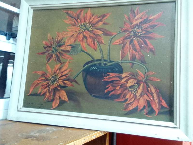 Beautiful 1951 Print Of International Artist Vladimur Trenchikoff 1913-2006 -Poinsettias  - See Desp