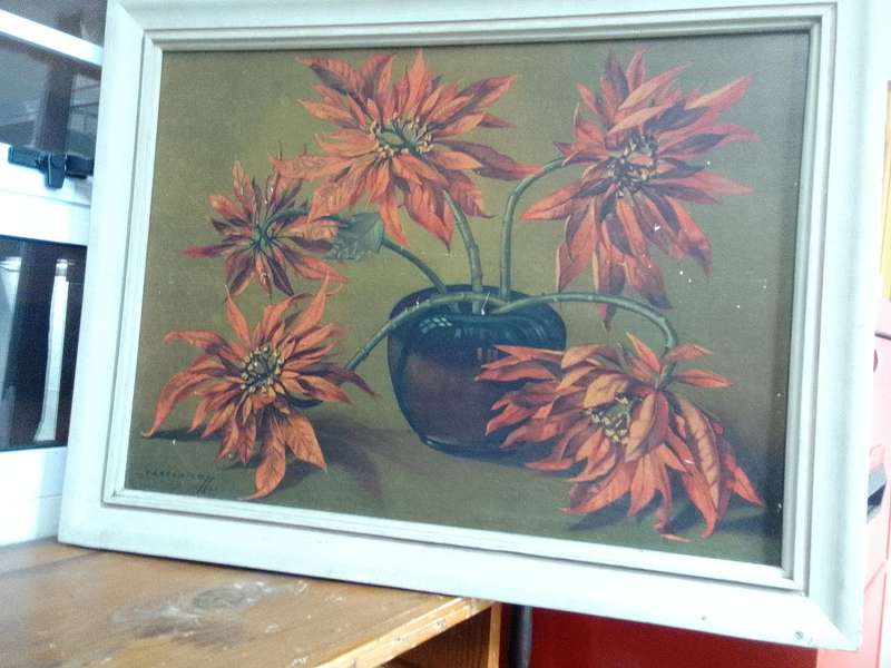 Beautiful 1951 Print Of International Artist Vladimur Trenchikoff 1913-2006 -Poinsettias  - See Desp