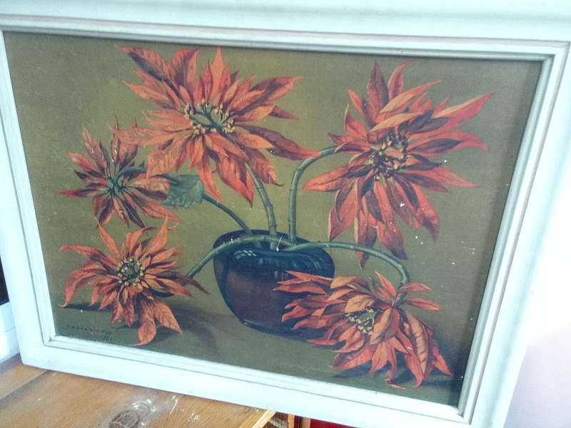 Beautiful 1951 Print Of International Artist Vladimur Trenchikoff 1913-2006 -Poinsettias  - See Desp