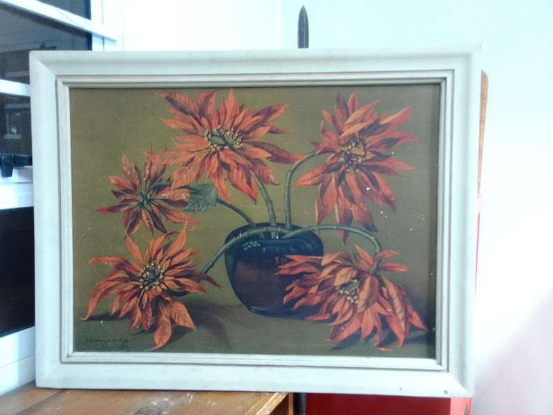 Beautiful 1951 Print Of International Artist Vladimur Trenchikoff 1913-2006 -Poinsettias  - See Desp