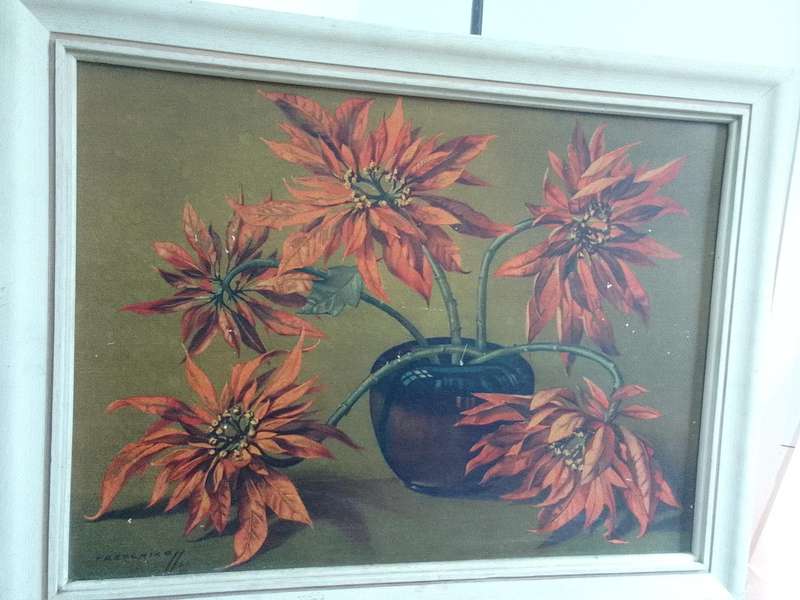 Beautiful 1951 Print Of International Artist Vladimur Trenchikoff 1913-2006 -Poinsettias  - See Desp