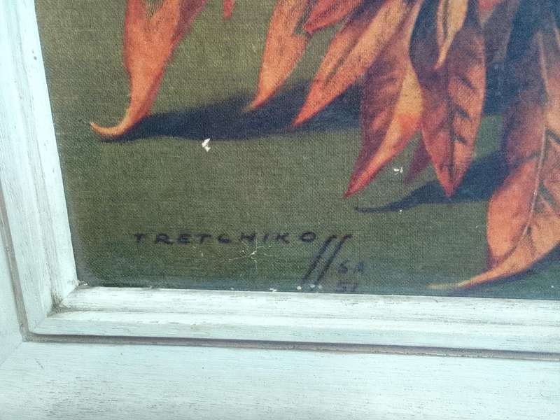Beautiful 1951 Print Of International Artist Vladimur Trenchikoff 1913-2006 -Poinsettias  - See Desp
