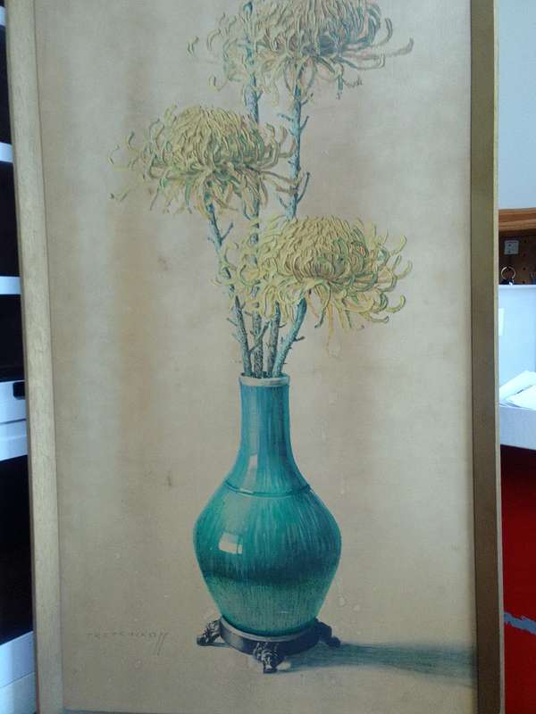 Beautiful Large Print Of International Artist Vladimur Trenchikoff 1913-2006 - Chrysanthemums