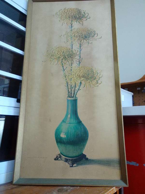 Beautiful Large Print Of International Artist Vladimur Trenchikoff 1913-2006 - Chrysanthemums