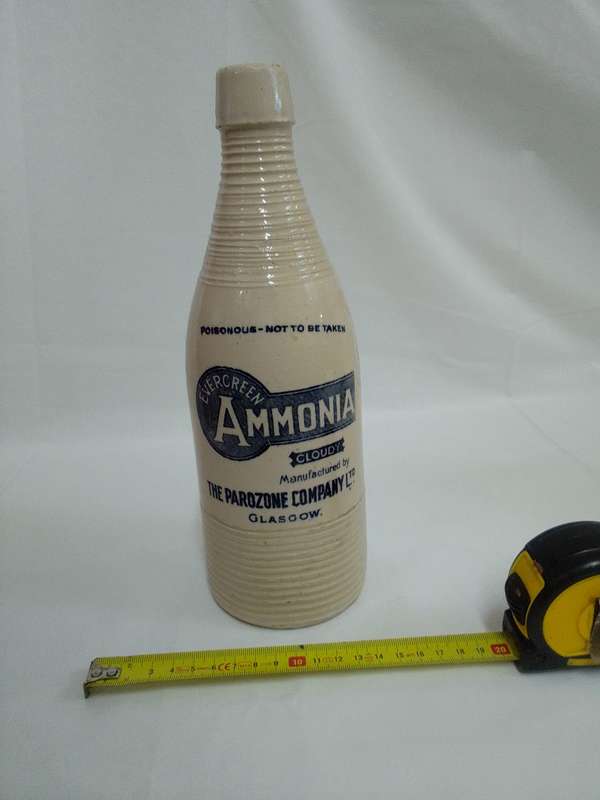 Early 1900`s Vintage Evergreen Ammonia Bottle Manufactured By The Parozone Company Glasgow