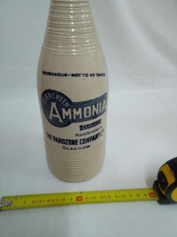 Early 1900`s Vintage Evergreen Ammonia Bottle Manufactured By The Parozone Company Glasgow