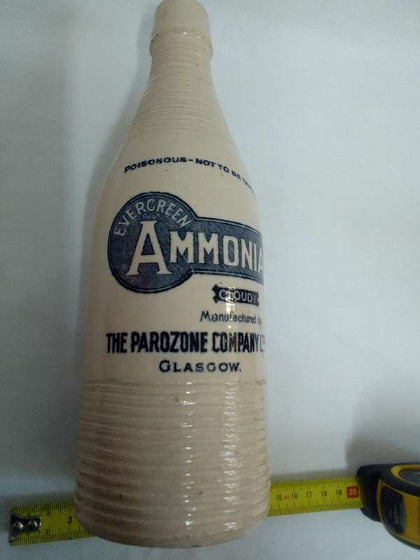 Early 1900`s Vintage Evergreen Ammonia Bottle Manufactured By The Parozone Company Glasgow
