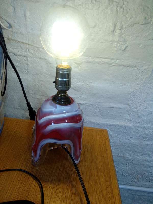 Stunning Retro Marano White And Burnt Orange Glass Swirl Lamp  -Working Condition