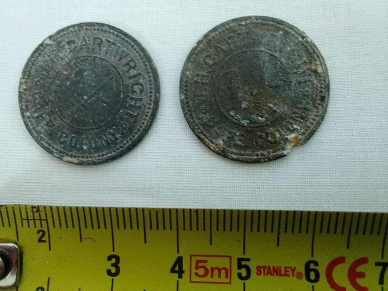 Two Rare Vintage John Henry Cartwright 1 Shilling Tokens - Cape Colony