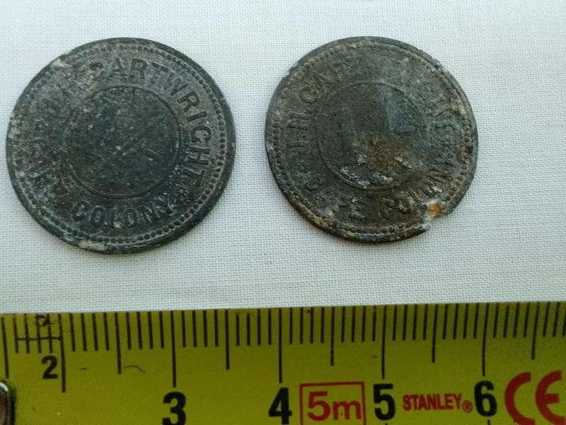 Two Rare Vintage John Henry Cartwright 1 Shilling Tokens - Cape Colony