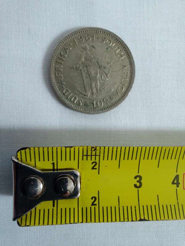 Silver South Africa 1961 - 10 Cent Coin -Eendrag Maak Mag / Unity Is Strenght - Good Condition