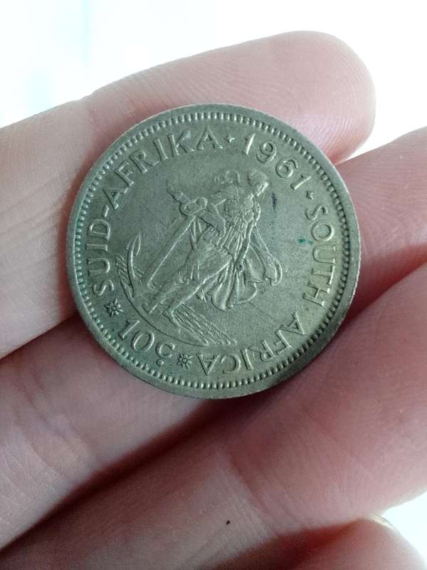 Silver South Africa 1961 - 10 Cent Coin -Eendrag Maak Mag / Unity Is Strenght - Good Condition