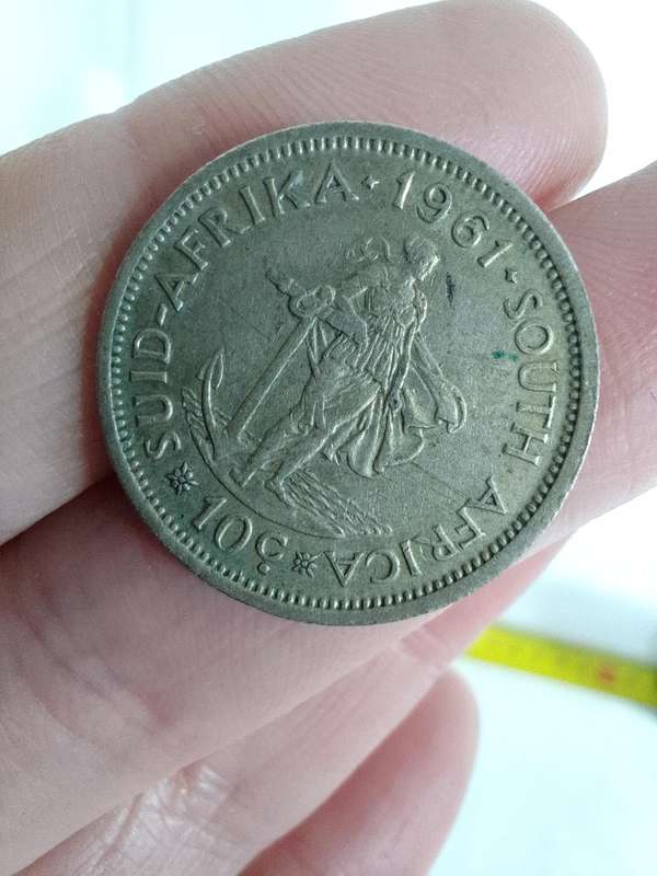 Silver South Africa 1961 - 10 Cent Coin -Eendrag Maak Mag / Unity Is Strenght - Good Condition