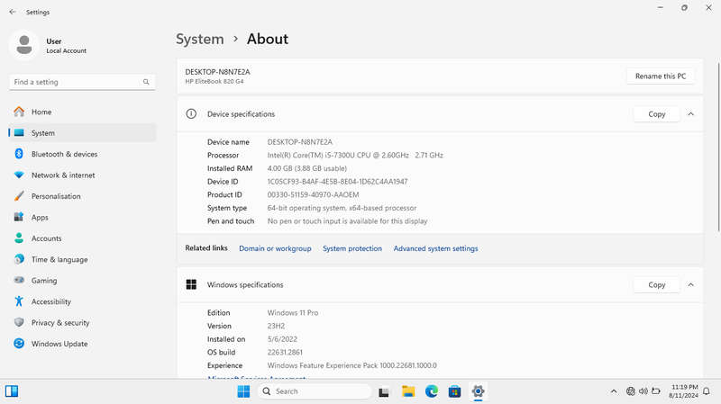 HP ELITEBOOK 820 G4 LAPTOP | CORE i5 7300U 2.6GHZ | 4GB RAM | 500GB HDD | WIN 11 PRO