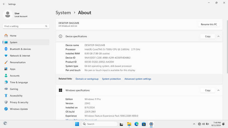 HP ELITEBOOK 820 G4 LAPTOP | CORE i5 7300U 2.6GHZ | 8GB RAM | 500GB HDD | WIN 11 PRO