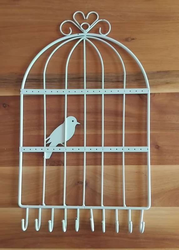 Metal Bird Cage Jewellery Hanger - White