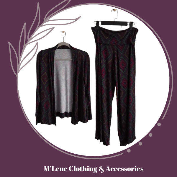 Pants with foldover waist & Matching Cardi - L