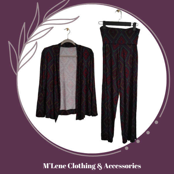 Pants with foldover waist & Matching Cardi - M