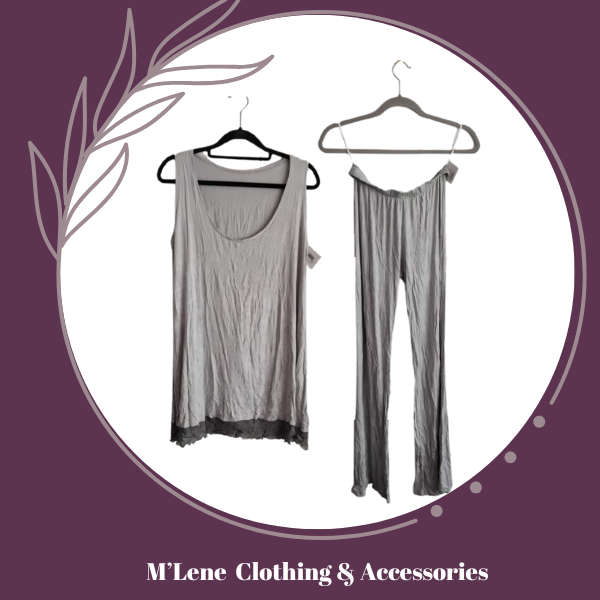 Ladies Casual Pants & Top - Light Grey - L