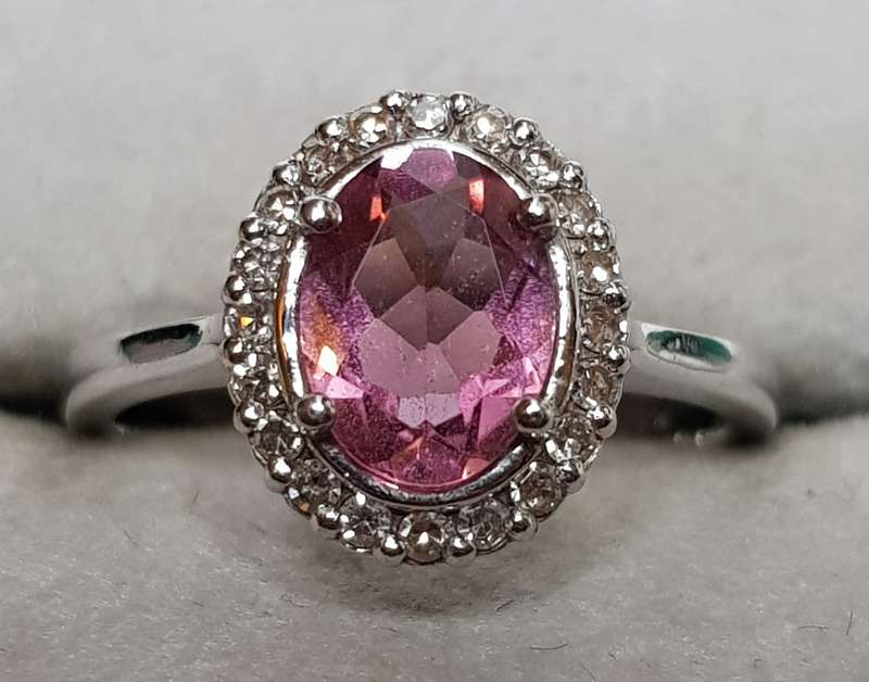 9K White Gold Tourmaline and Diamond Ring