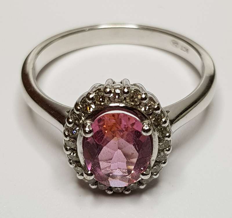 9K White Gold Tourmaline and Diamond Ring