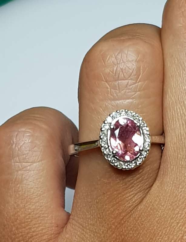 9K White Gold Tourmaline and Diamond Ring