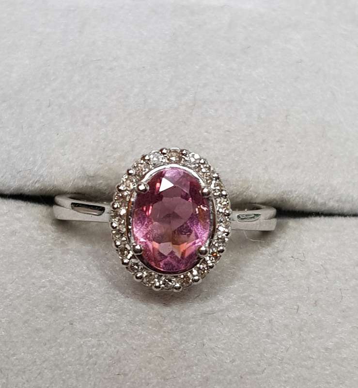 9K White Gold Tourmaline and Diamond Ring