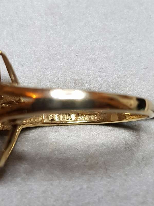 10ct Yellow Gold Carved Man in the Moon Moonstone and Diamond Swirl Ring